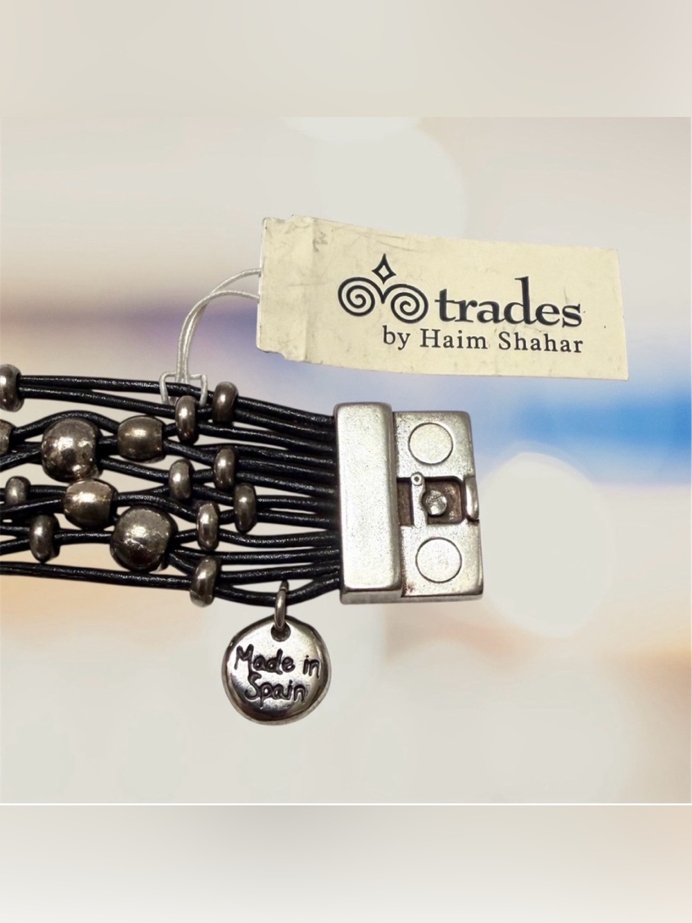 Trades by Haim Shahar Handmade Silver Heart Strappy Spanish Leather Bracelet - Picture 5 of 5